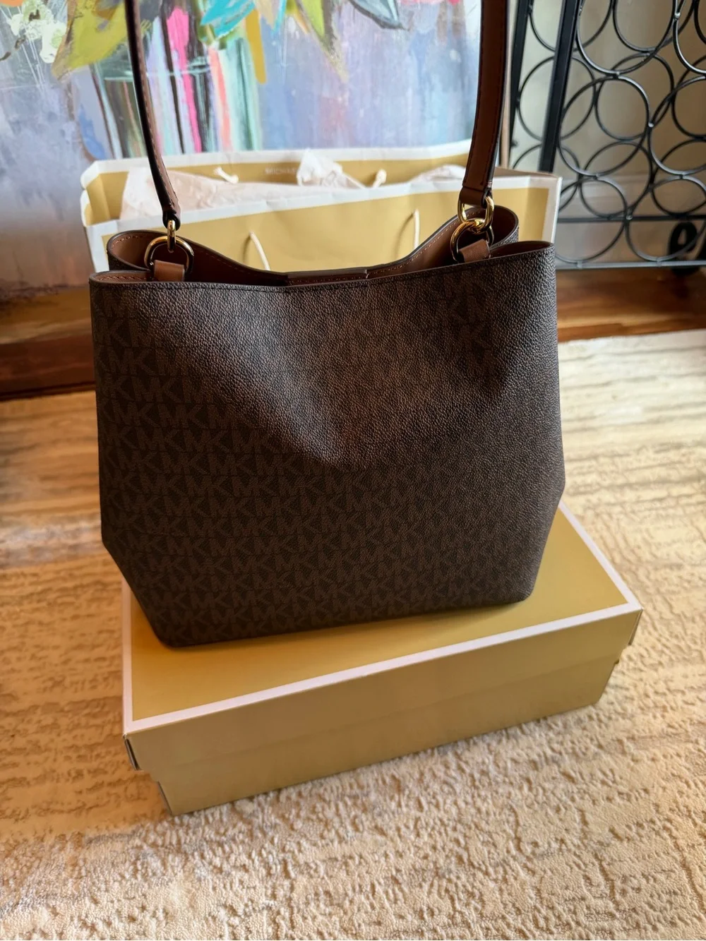 Michael Kors Brown Signature Shoulder Bucket Bag